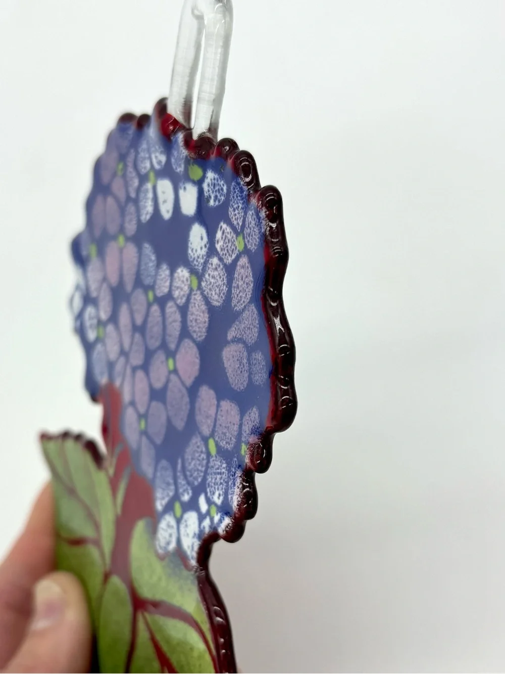 Hand Blown Glass Hydrangea Flower Suncatcher Purple Whimsical Boho Cottagecore